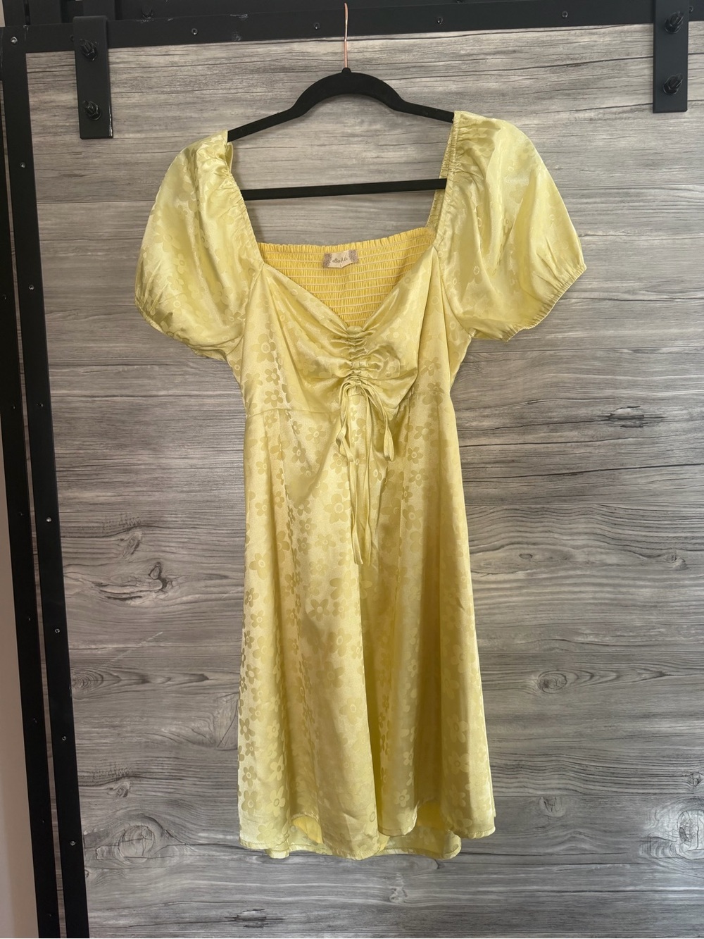 Altar'd State Lemon Satin Floral Tie-Front Mini Dress